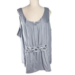 Kathleen Kirkwood Gray Pleated Sleeveless Top with Jewel Accents Sz 3X EUC